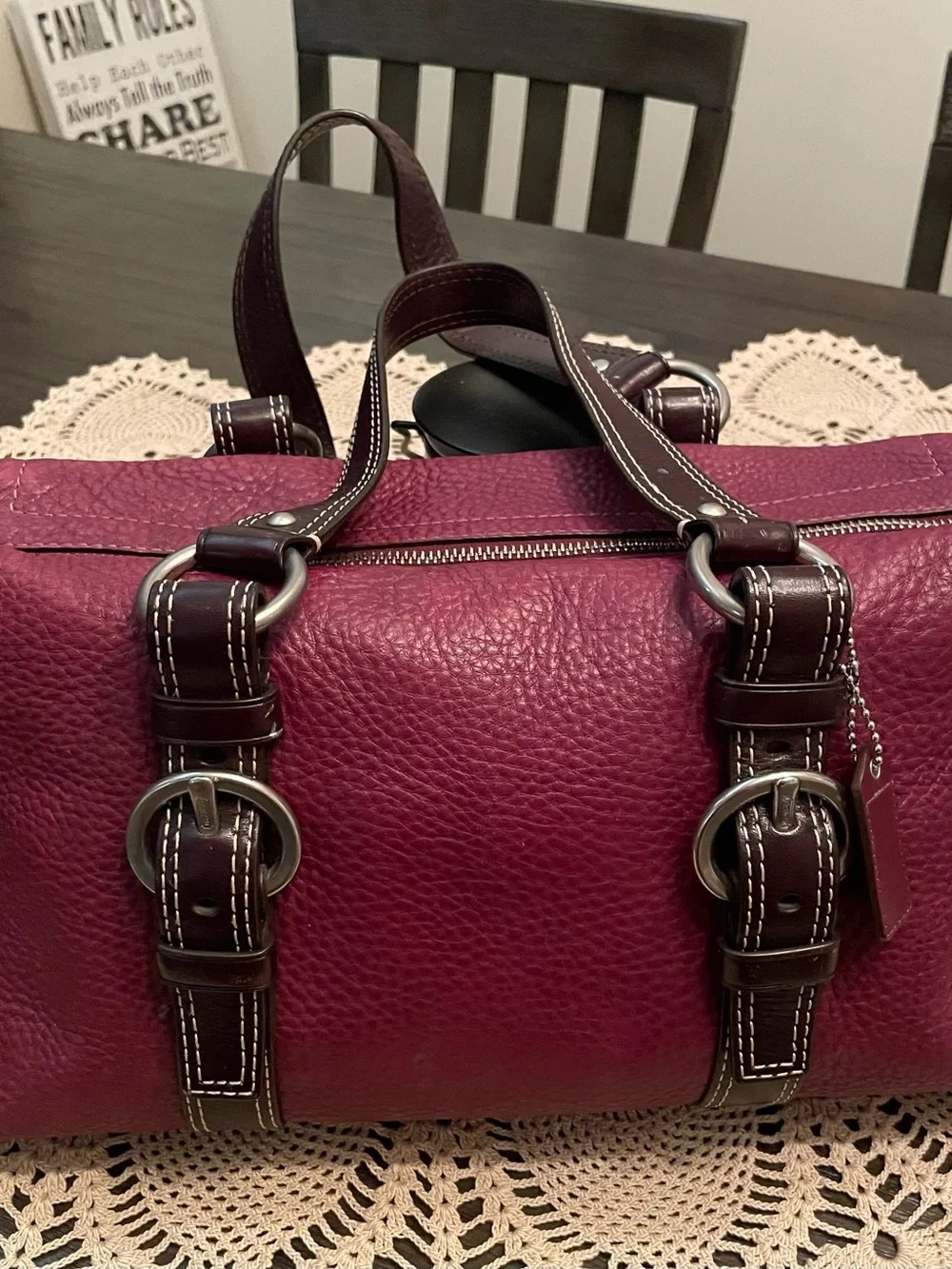 Coach Chelsea Leather Carryall satchel, model #F10887, in a burgundy color - Picture 2 of 13